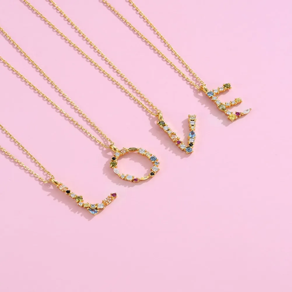 

SKMEI 925 Sterling Silver Necklace Gold-color Letter Pendant 26 Alphabet Necklaces For Women Opal 2021 Accessories Jewelry