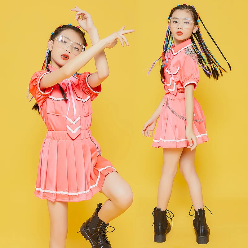 Модная одежда для джазовых танцев в стиле хип-хоп девочек розовый костюм