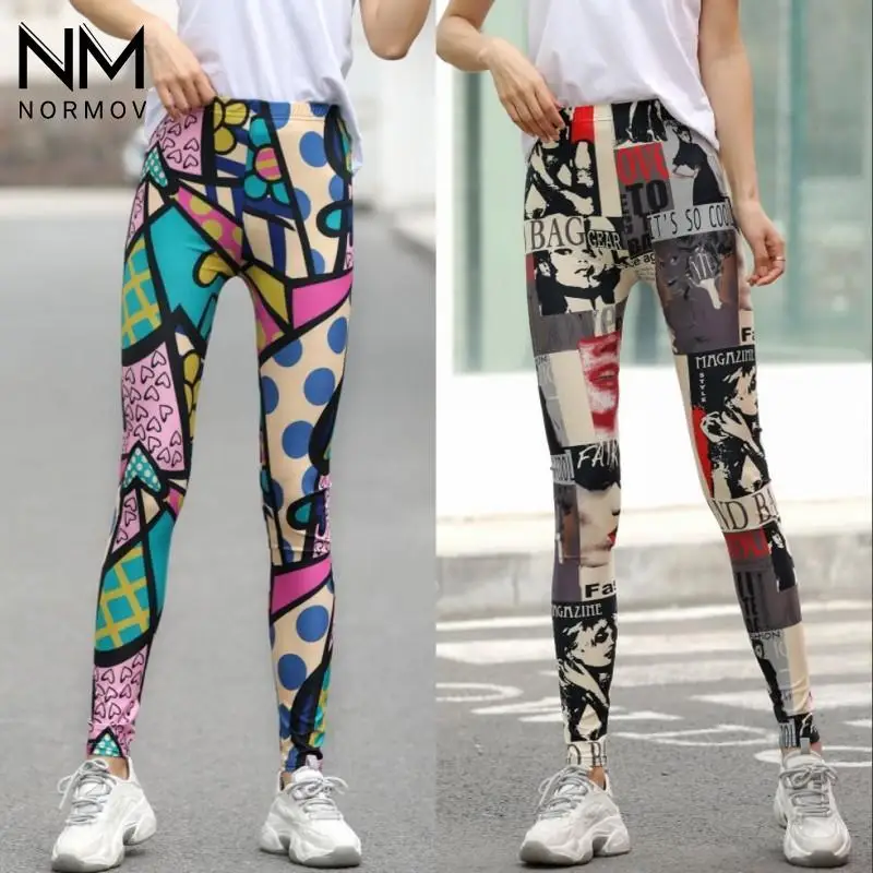 

NORMOV Printed Leggings Plus Velvet Women Warm High Waist Sports Leggins Slim High Elasticity Street Style Leggings Fashion New