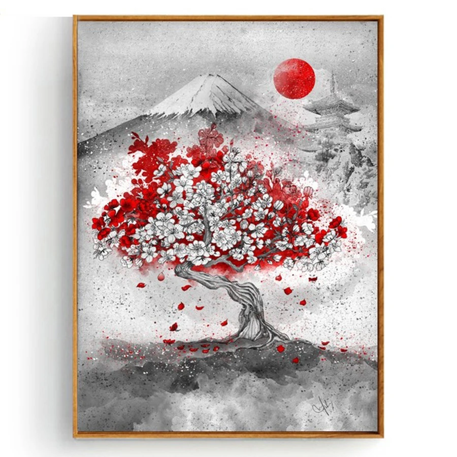 5D DIY Алмазная вышивка sakura японская Гора Фудзи алмазов картина полный дрель 3d