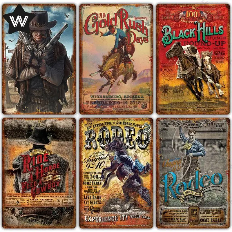 

Western Cowboy Metal Tin Sign Us Vintage Movie Poster Art Crafts Plaques Wall Plate Man Cave Pin Up Signs Bar Cafe Garage Decor