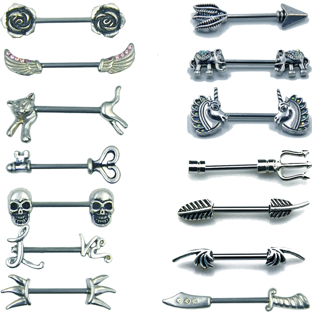 1 пара 316L хирургическая сталь Винтаж стрела перо штанги пирсинг для соска щит