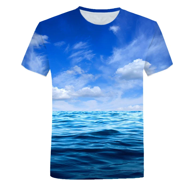 

The latest fashion streetwear 3D seaside landscape print short-sleeved summer beach style natural landscape casual men's T-shirt