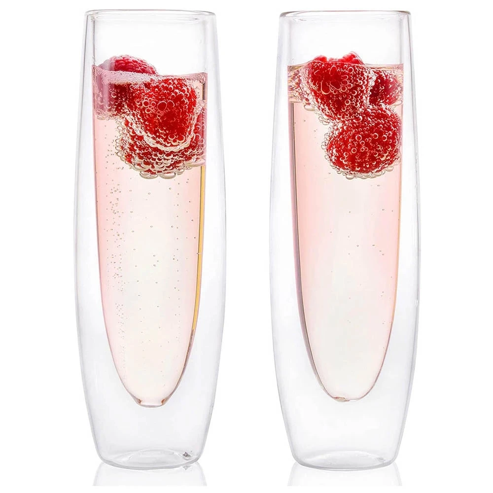 

2-piece set of glass champagne glasses double-layer handleless sparkling glasses high-end red wine glasses transparent glasses