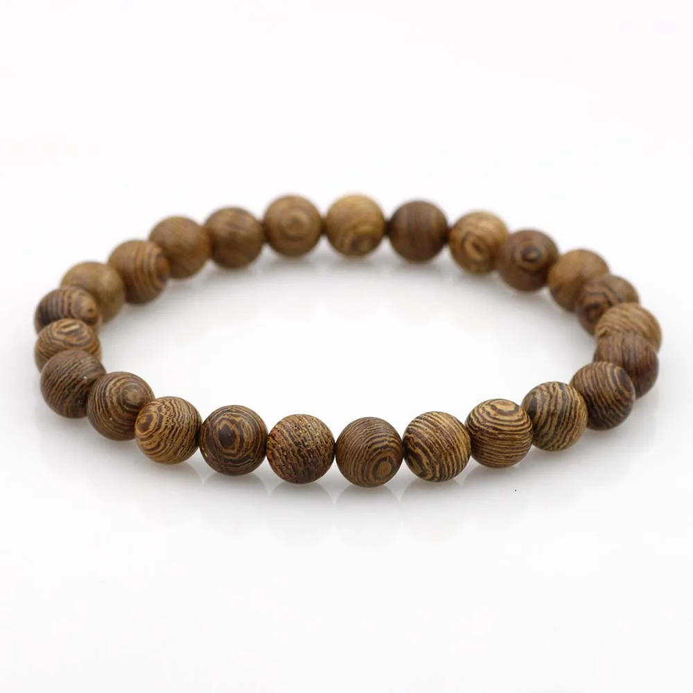 Браслет мужской/женский из натурального дерева с бусинами 8 мм|Плетеные браслеты|