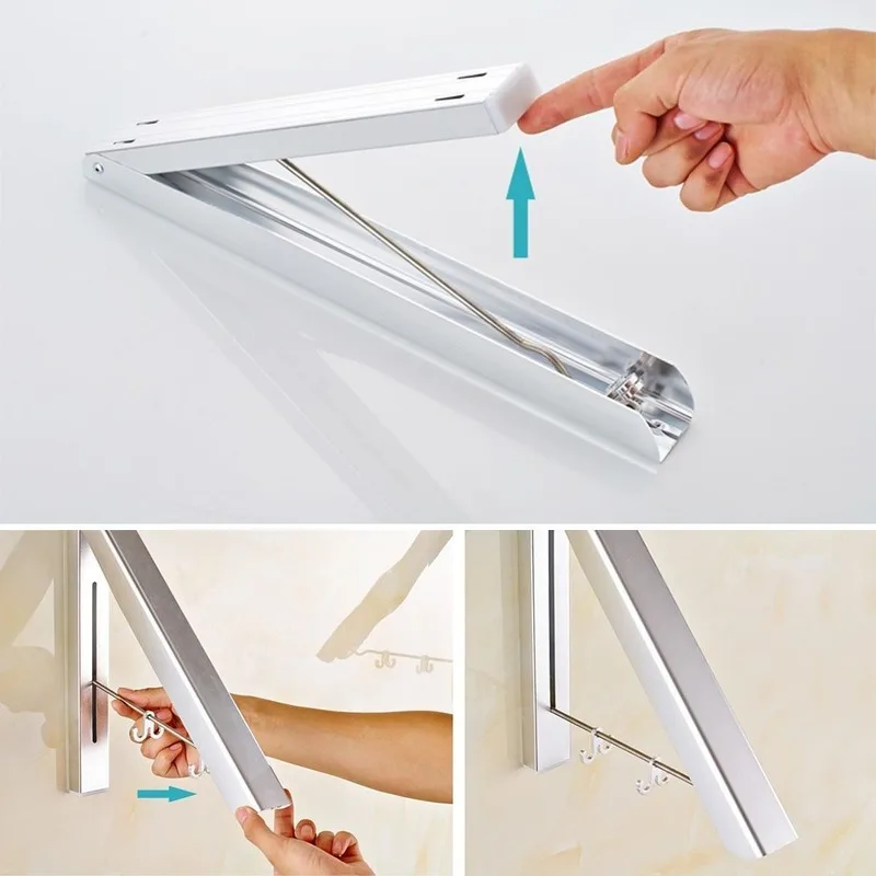 

Clothes Hanger Invisible Foldable Aluminum Folding Drying Rack Drying Towel Hanger Stand with 2 Shelves Space-saving Hangers