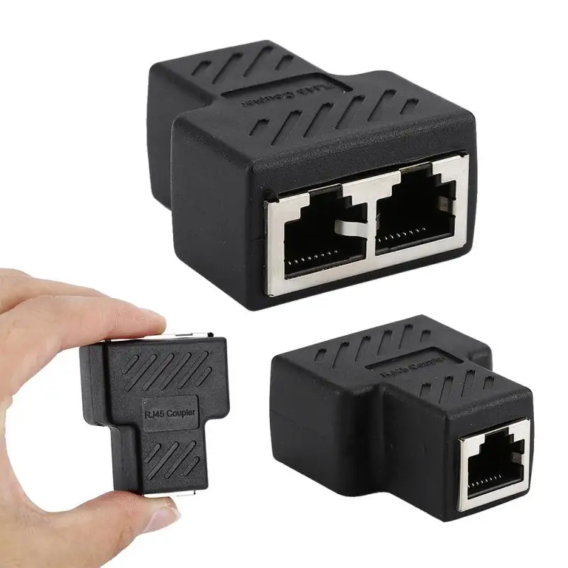 1pc Black Ethernet Adapter Lan Cable Extender Splitter For Internet Connection Cat5 RJ45 Splitter Coupler Contact Modular Plug