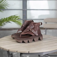 handmade retro leather platform sandals buckle strap ladies summer shoes