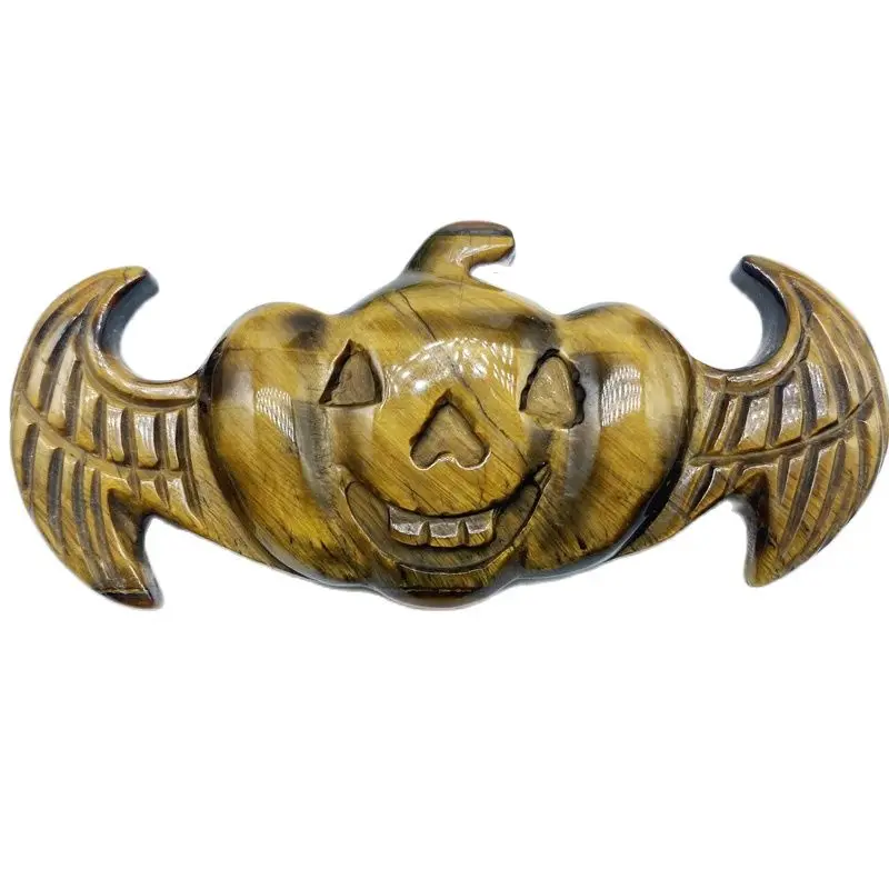 

Natural Yellow Tiger Eye Stone Hand Carving Wings Pumpkin Faces Crystal Fashion Jewelry