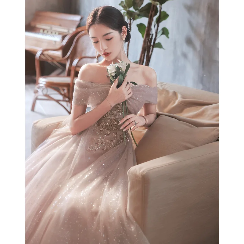 

Women's Elegant Evening Dresses Bow Boat Neck Strapless Floral Print Sequins Lace Backless Bandage Dress Valentine's Day Gowns