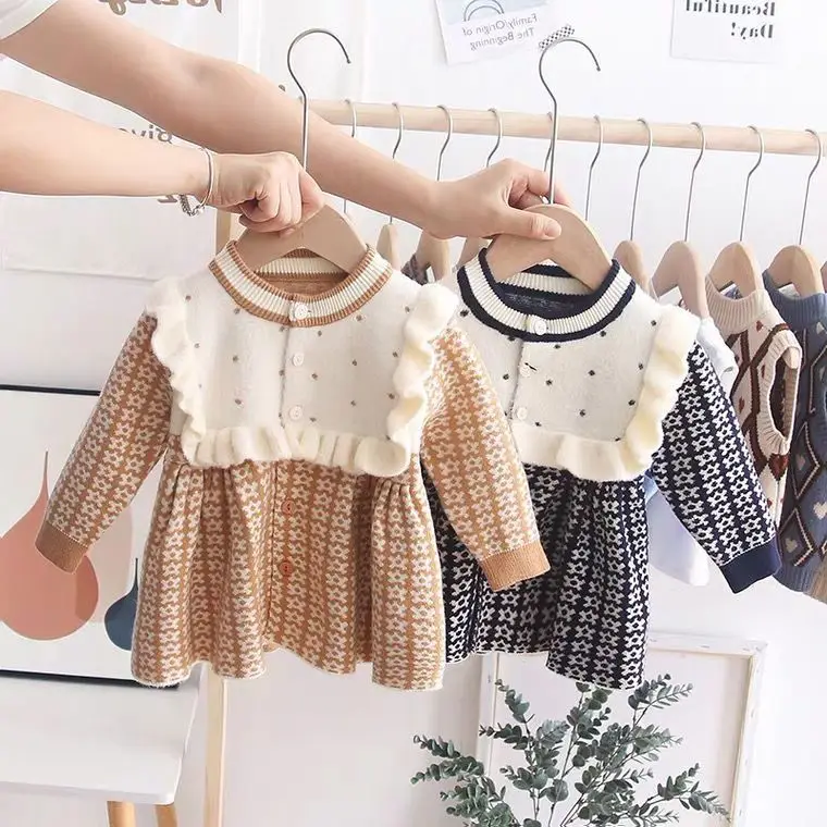 

Свитер-юбка для девочек 2021 платье для маленьких детей платье принцессы детская весенняя одежда Детский свитер-кардиган на весну и осень
