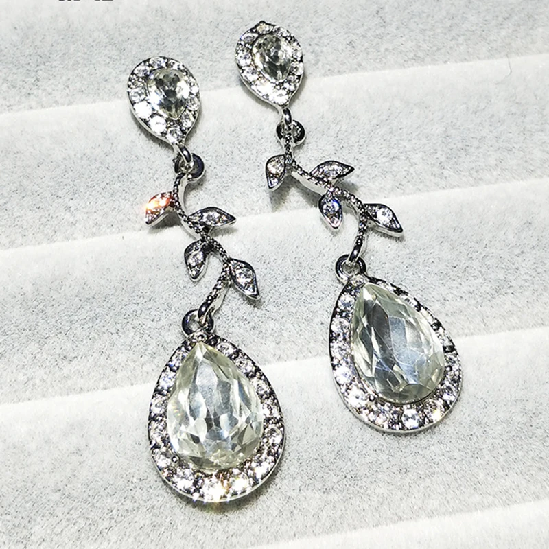 Очаровательные серьги Стразы с белыми розовыми золотыми листьями винограда