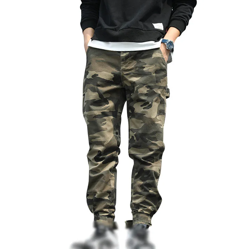 

2021 fashion spring and autumn new men's straight men's casual pants cotton zipper cardigan camouflage overalls for men