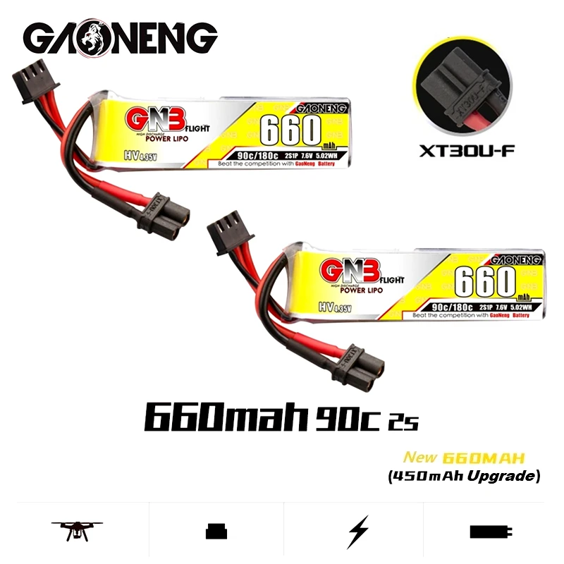Bater&iacute;a Lipo con enchufe de XT30U-F para Dron de carreras, pila de 660mAh, 7,6 V, 90C/180C, HV, GNB 2S, Happymodel, FPV, Cine, BetaFPV, RC-0