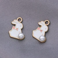 5pcs enamel gold plated rabbit charms pendant for jewelry making earrings bracelet necklace accessories diy craft findings