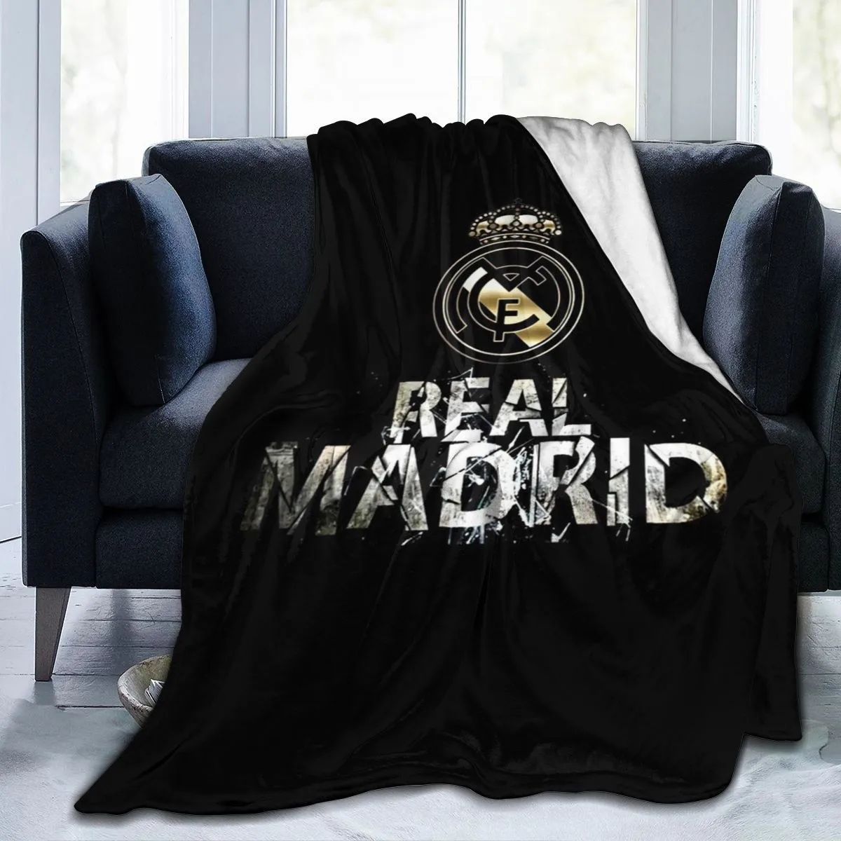 

Manta de franela con estampado de Anime del Real Madrid, colcha de Sherpa, ropa de cama, sofá, 12