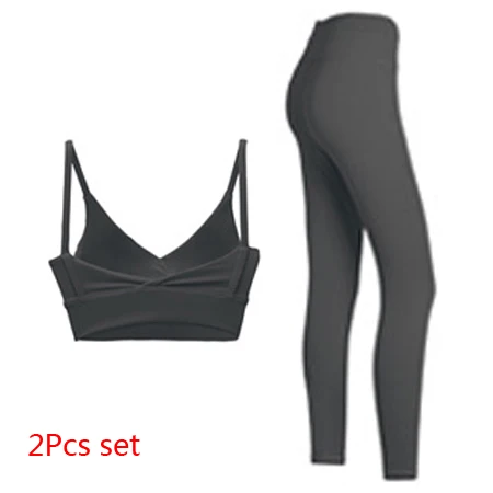 Black 2Pcs Set 2 предмета Для женщин спортивные костюмы одежда для фитнеса, тренажерного зала бесшовные Высокая Талия Леггинсы спортивный пуш-ап бюстгальтер одежда для йоги комплект Женская спортивная одежда - Цвет: Black 2Pcs Set