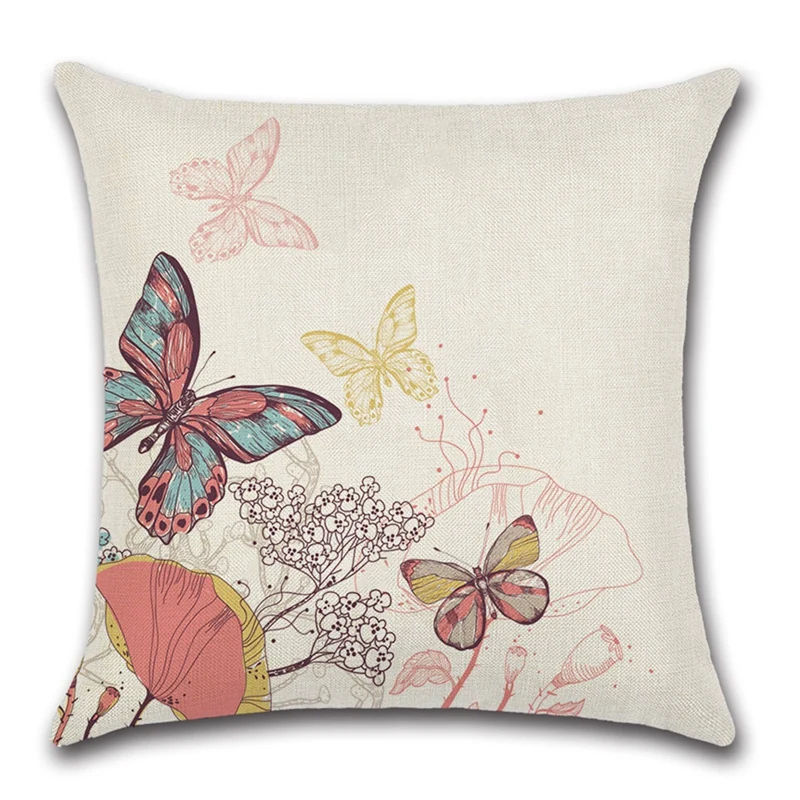 

6 PCS Spring Flower Butterfly Pillowcase Linen Pillow Cover Home Decor Square Cushion Cover Printing Pillow Case