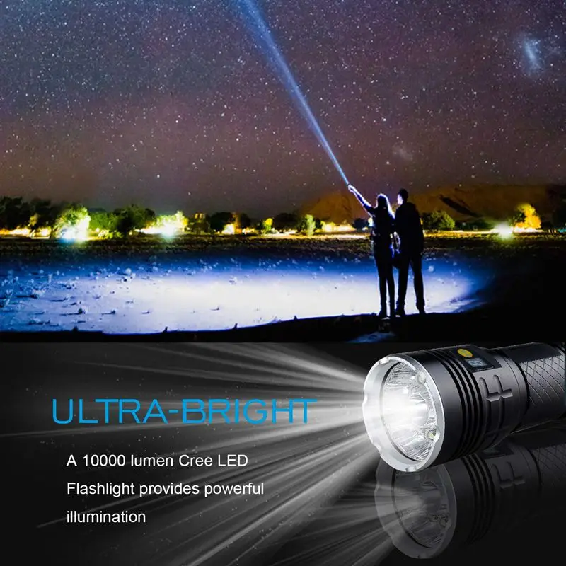 Comprar Linterna Led 10000 Lúmenes, 12x XM-L T6 LED 4 Modos Super Brillante Linterna Táctica, Luz De Mano Impermeable Con Potencia D