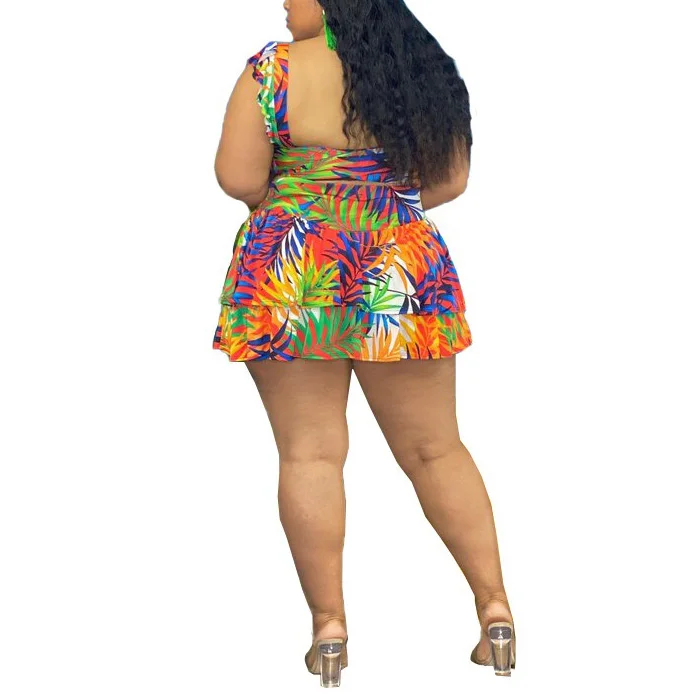 

2 Pieces Sets Womens Outfits Skirt Plus Size Printed Crop Tops & Mini Skirts Oversized Fashion Sexy Evening Night Club Sets New