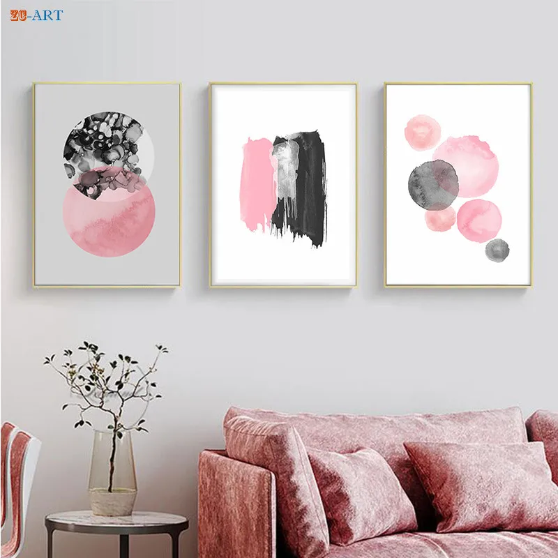 Настенная картина абстрактный постер черного и розового цветов с акварелью для