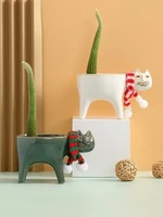 cute cat tail flower pot ceramic personality creative cactus succulent simple decoration desktop cartoon animal ornaments