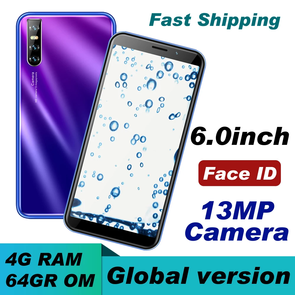 

Quad Core Global Mobile Phones Y7 Smartphones Android 4G RAM 64G ROM Phone 6.0 inch Cellphones 13MP Face ID Unlocked Celulares