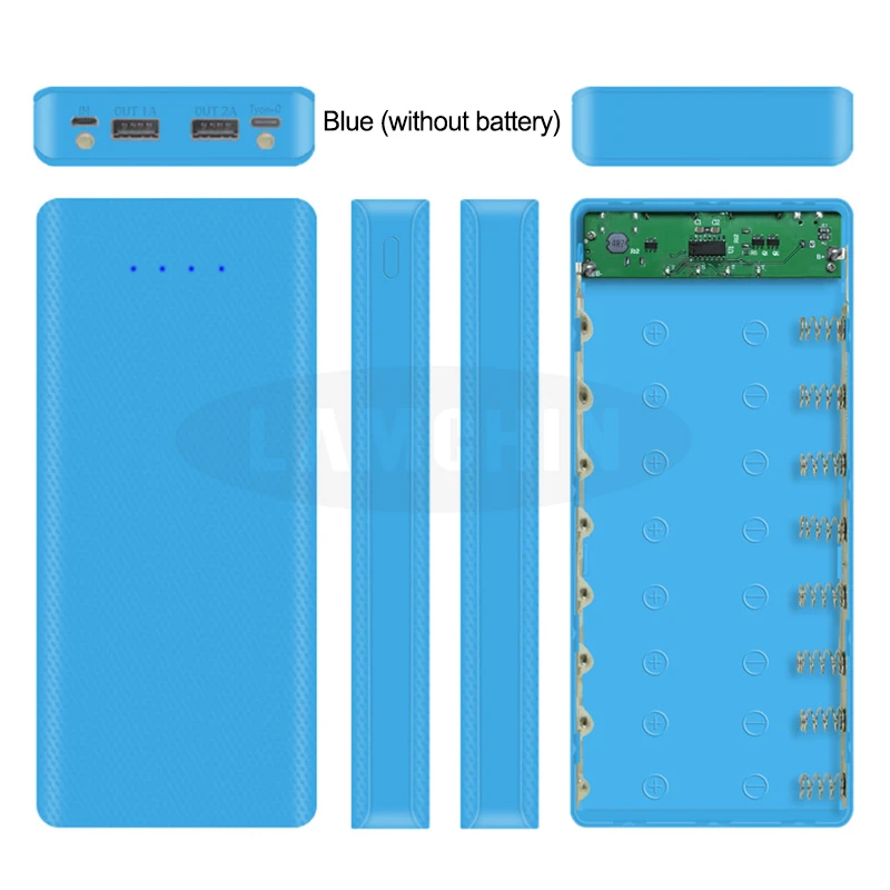 Blue no digital 5 в двойной USB 8*18650 Внешний аккумулятор с дисплеем высокой емкости 18650 USB зарядное устройство DIY чехол для IPhone samsung huawei - Цвет: Blue no digital