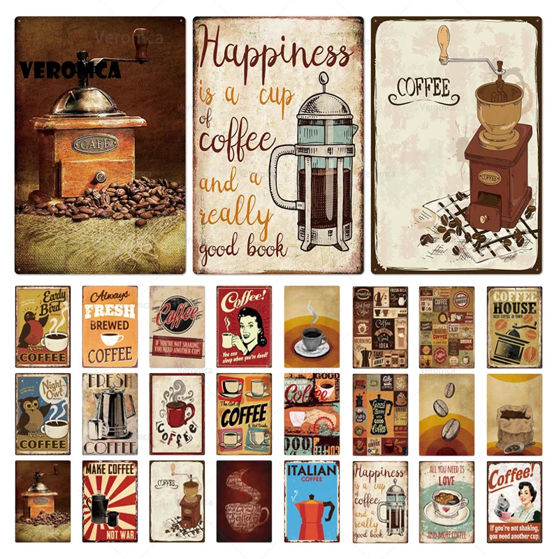 

a Cup of Coffee Tin Sign Vintage Metal Sign Coffee House Retro Plates Plaque Sign Metal Wall Poster Garden Cafe Home Decor