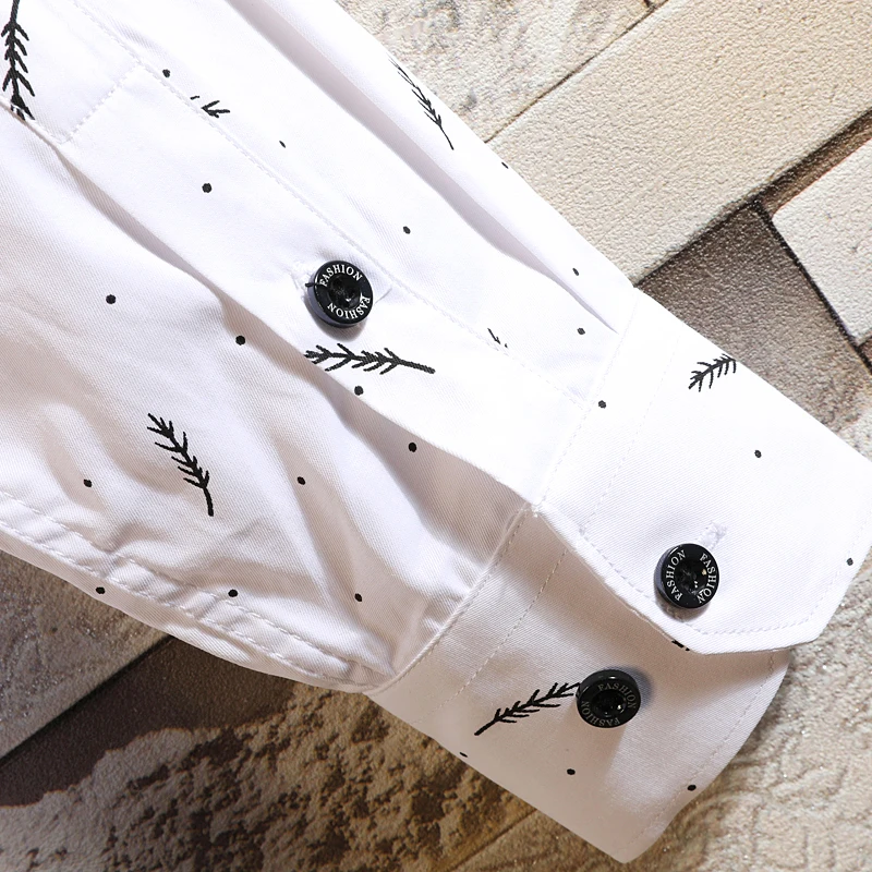 

Men's feather print long sleeve shirt New casual fashion slim fit Anti-wrinkle formal shirt Four seasons comfortable soft top