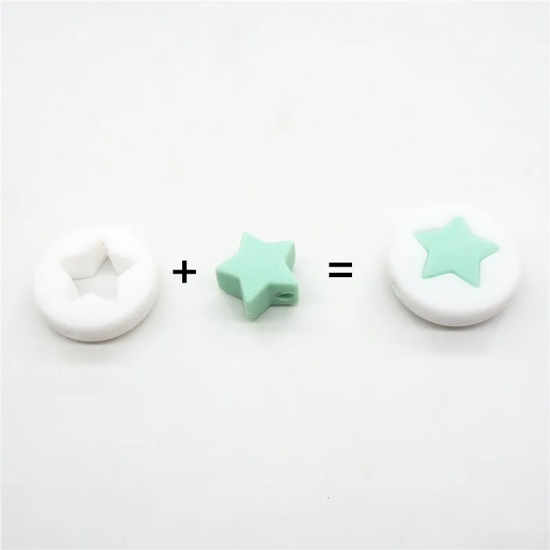 Chenkai 50pcs 21mm Silicone Round Star Teether Beads DIY Baby Shower Pacifier Dummy Jewelry Making Beads Toy Gift Accessories