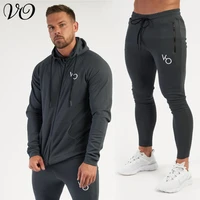 jogger cotton spring and autumn mens suit streetwear casual hooded zipper hoodie jacket tops slim mens trousers