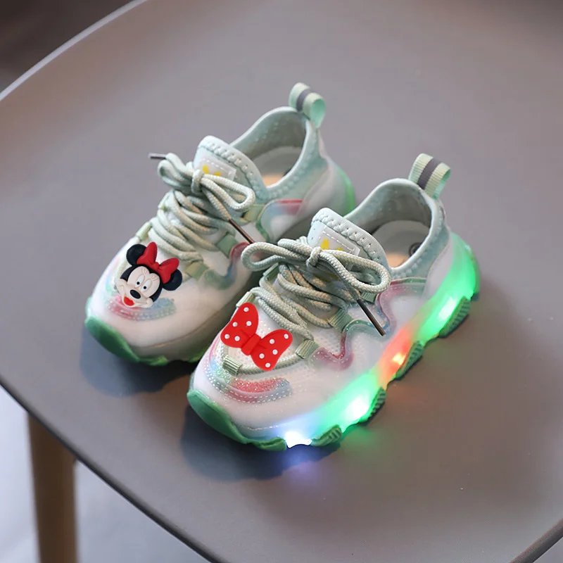 

Disney Minnie's LED casual shoes children's stretch cloth light-up shoes for boys girls luminous running shoes baby toddler shoe
