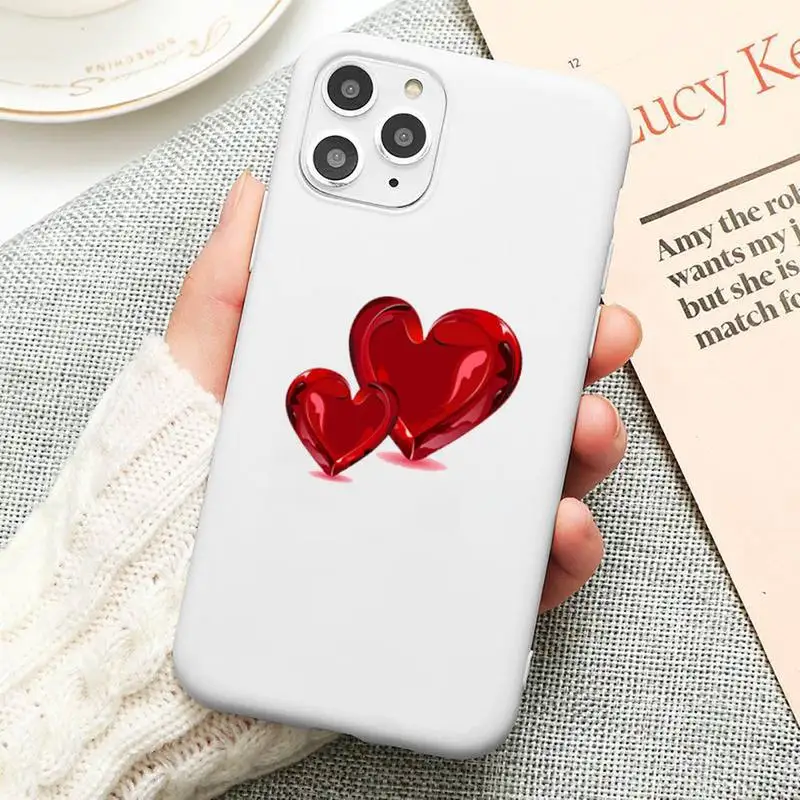 

cartoon cute Love heart red lovely Phone Case Candy Color for iPhone 6 6S 7 8 11 12 XS X SE 2020 XR mini pro Plus MAX funda