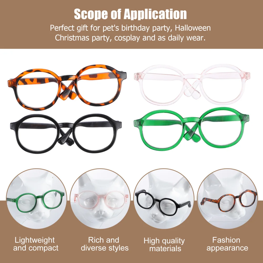 

4pcs Cat Transparent Glasses Pet Sunglasses Fashion Cosplay Glasses