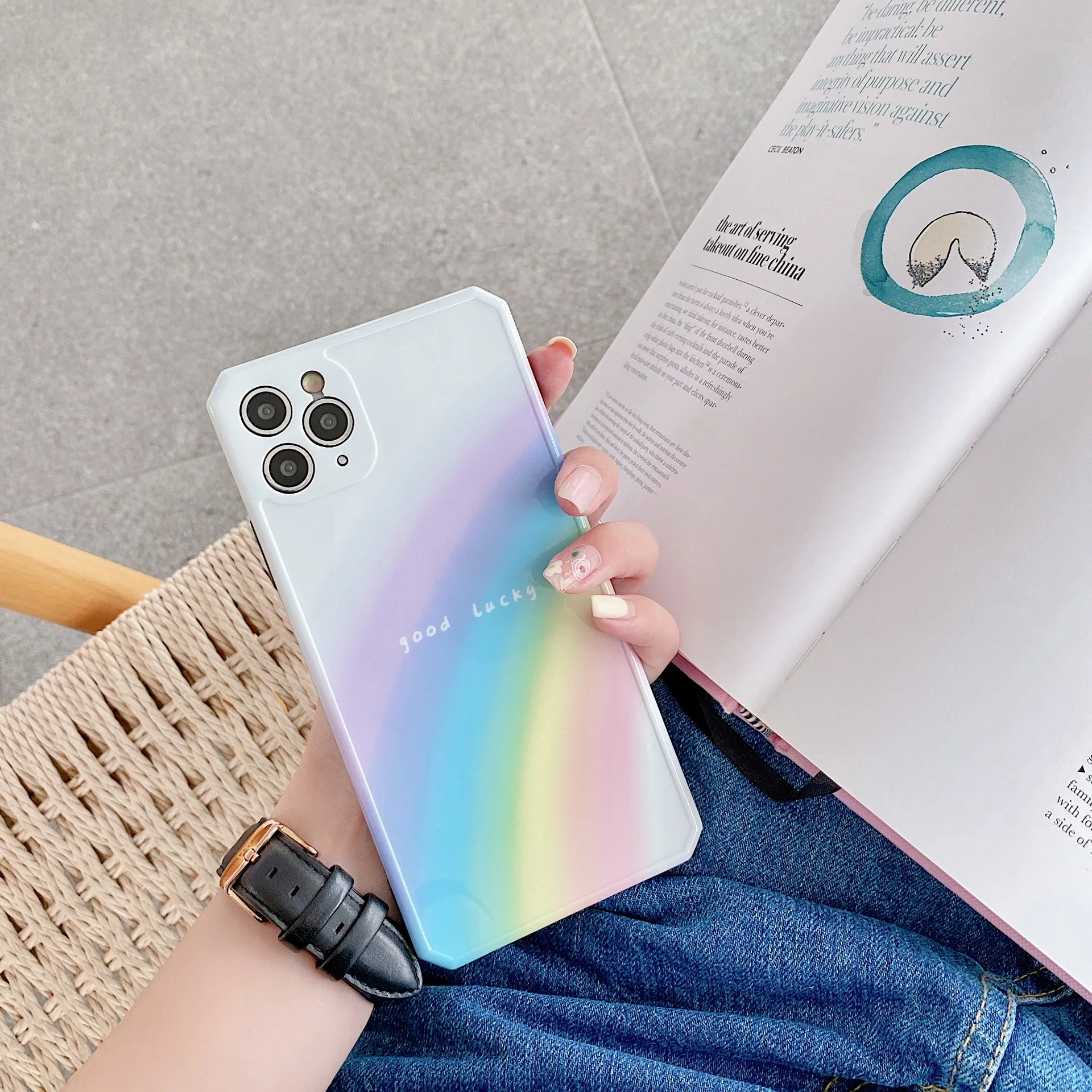 Художественные радужные Чехлы в Корейском стиле для iPhone X/Xs/11 promax мобильный
