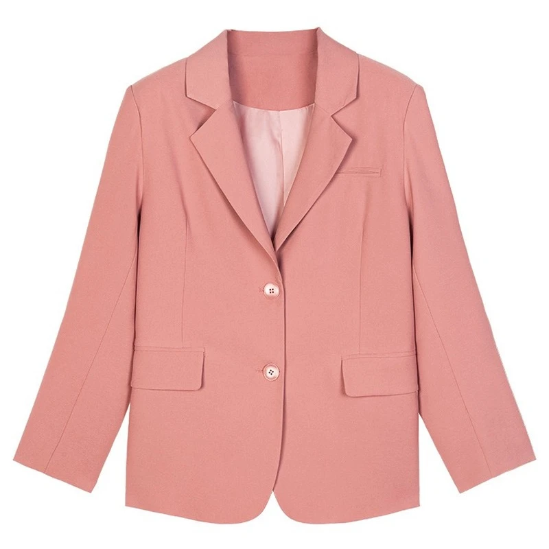 Женский весенне-осенний костюм с карманами розовый повседневный жакет длинными