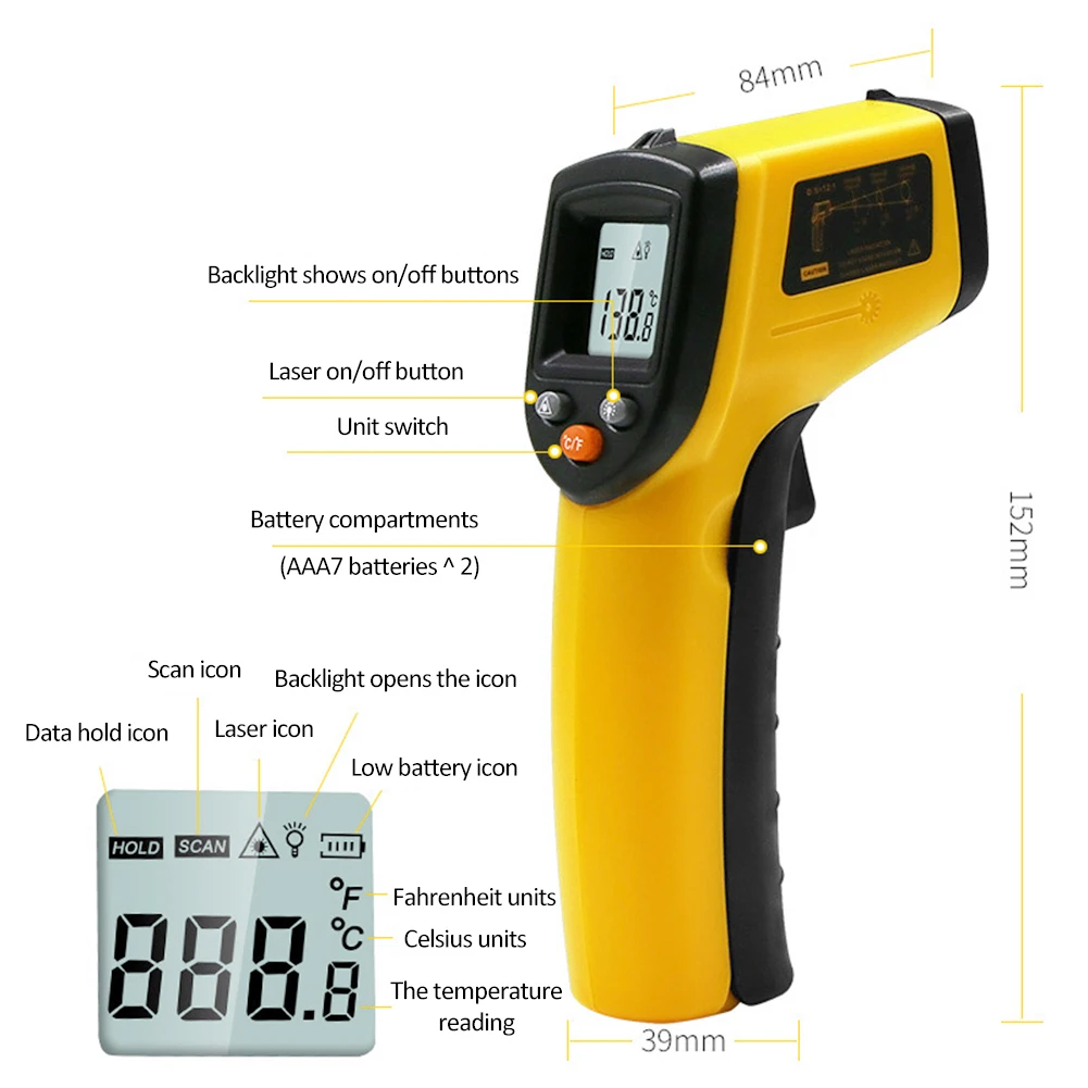 

Portable Digital Infrared Thermometer Non-Contact LCD IR GM320 IR Aquarium Laser Gun Pyrometer Temperature Thermometer Meter NEW