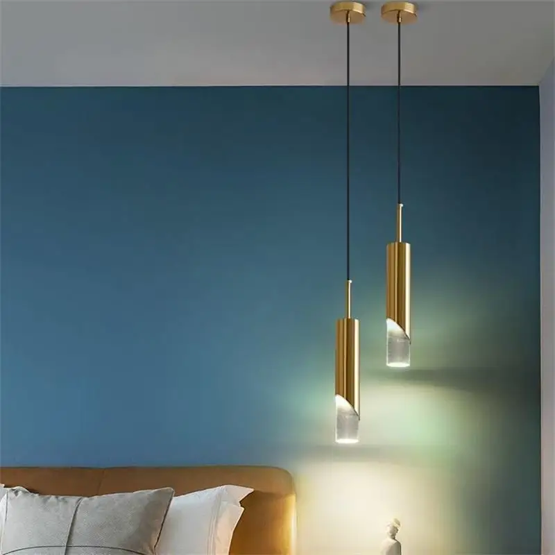 

Nordic Bedroom Bedside Chandelier Long Line Light Luxury Golden Simple Post-modern Living Room Bar Counter Dining Room Backgroun