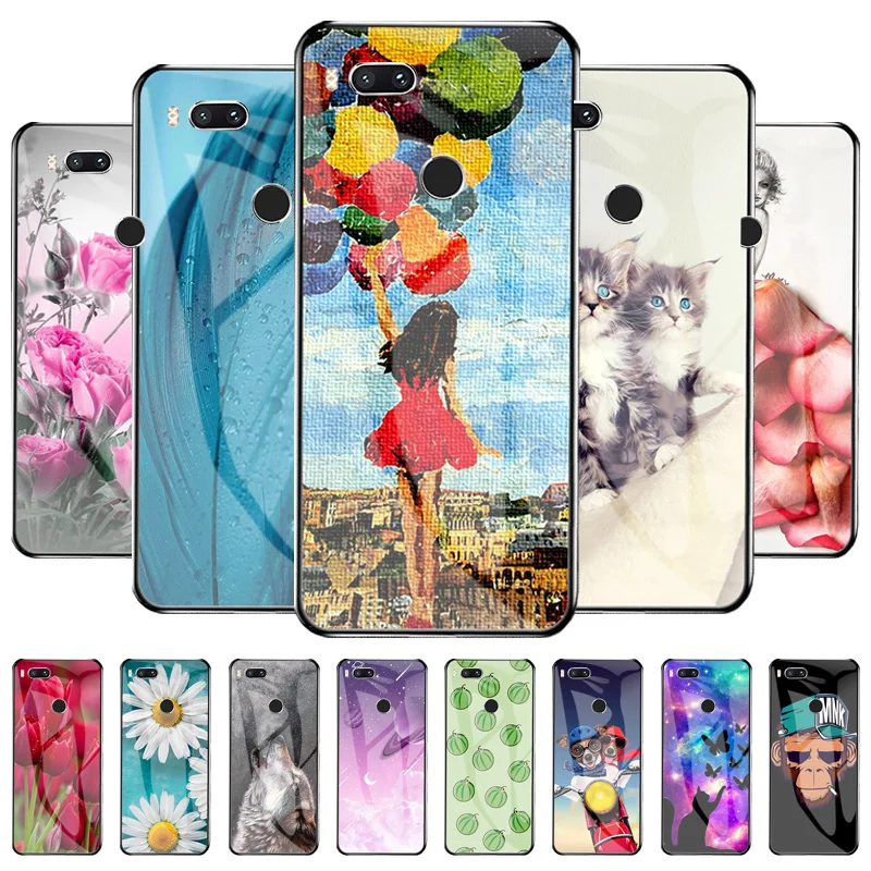 

Cat Phone Cases For Xiaomi Mi 5X Case Tempered Glass Shell On Xiaomi Mi A1 MDG2 MDI2 Xiaomi Mi5X Cartoon Painted Cover Fundas