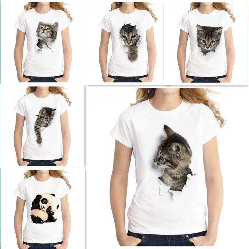 

Fashion 3D Cat Print Harajuku Women T-Shirt Summer Short Sleeve O-Neck Cheap Tee Top Female Casual Clothes