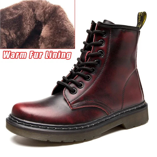 Red Fur Модные женские ботильоны; ботинки для влюбленных; женские Ботинки martin из натуральной кожи; зимние ботинки; женская обувь; ботинки; большой размер 43 - Цвет: Red Fur