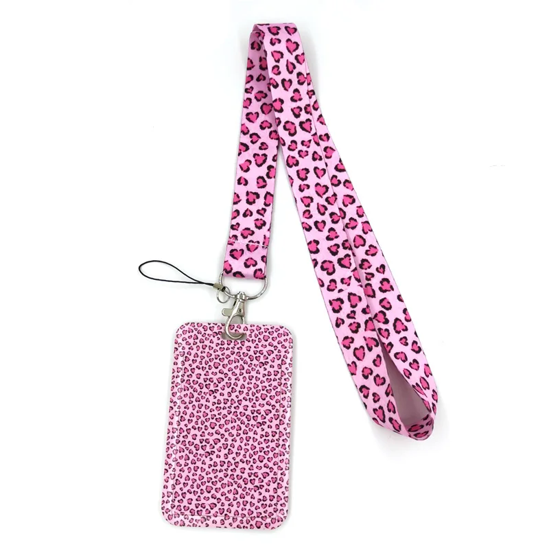 

Pink Leopard Pattern Key lanyard Car KeyChain ID Card Pass Gym Mobile Phone Badge Kids Key Ring Holder Jewelry Decorations