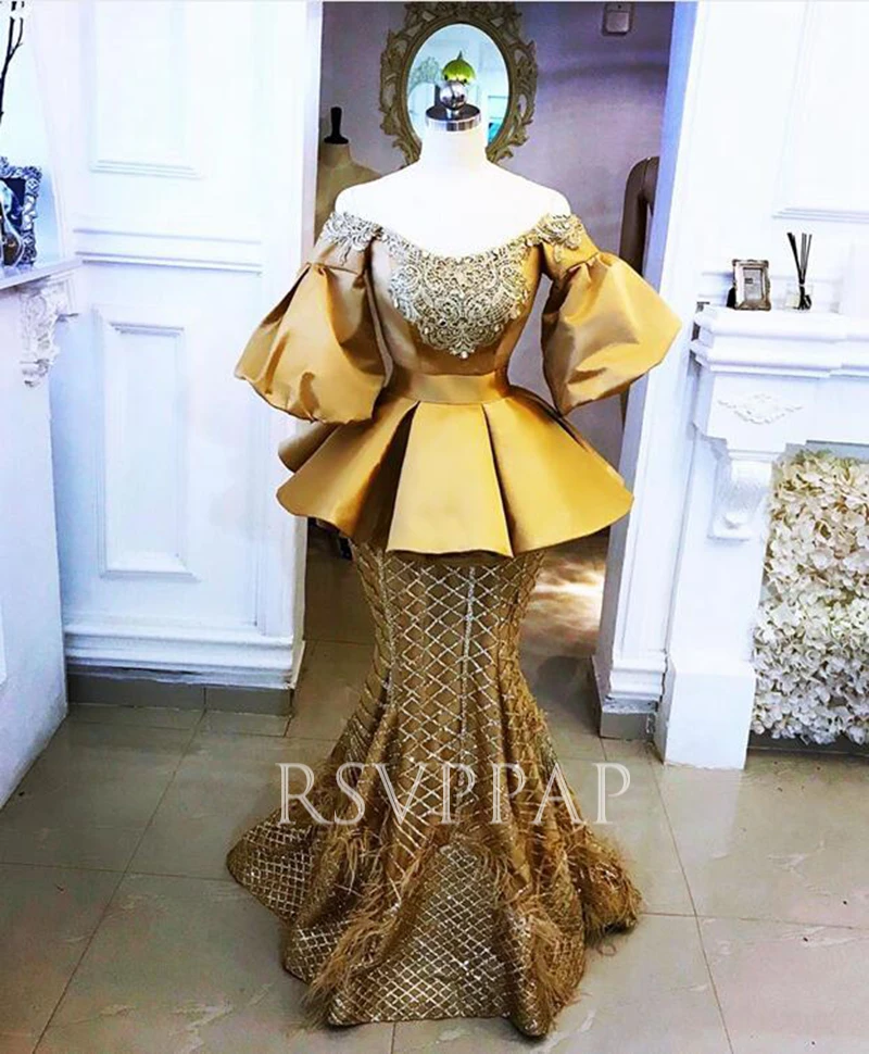 Длинные золотистые вечерние платья русалки 2021 в африканском стиле с коротким