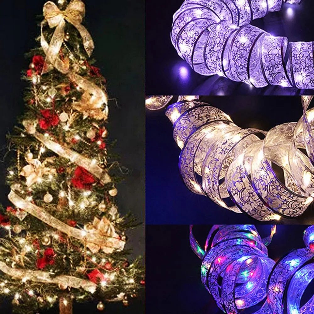 

4M 40Led Double Layer Fairy Light Strings Christmas Ribbon Bows With LED Xmas Tree Ornaments New Year Navidad Home Decor