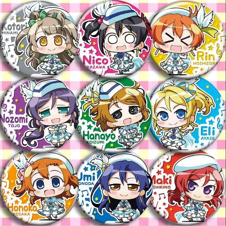 9 шт./1 лот аниме Love Live Нико Кодори Рин Нозоми ханайо Илай фигурка 5009 значки круглая