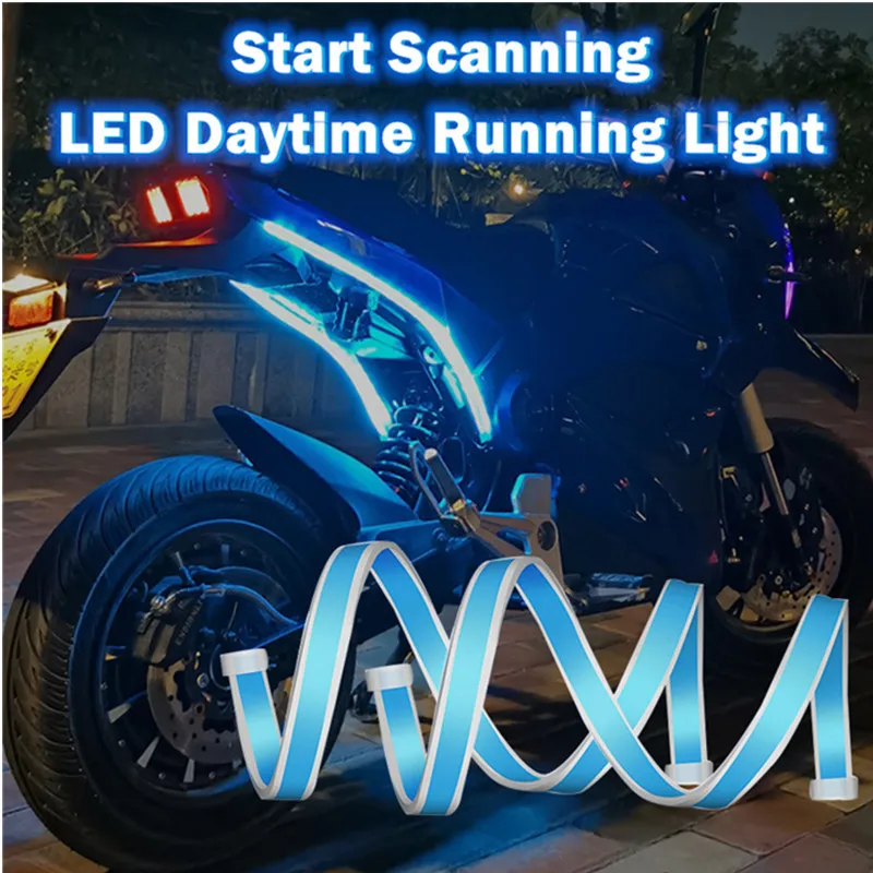 

2 pcs 12V Universal DRL Motorcycle LED Daytime Running Light Scan Waterproof Headlight Strip Sequential Flow Yellow Turn Signal