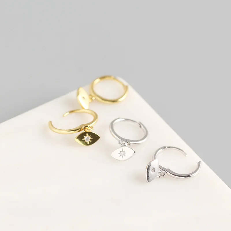 

OBEAR 100% S925 Sterling Silver Geometric Eye Stud Earrings Temperament Personalized Inlaid Zircon Ladies Jewelry