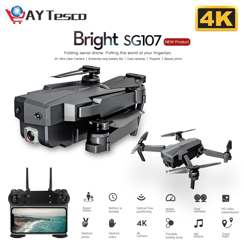 

New SG107 Mini Drone with 4K WIFI FPV HD Dual Camera Quadcopter Optical Flow Rc Dron Gesture Control Kids Toy VS E58 E68 SG106