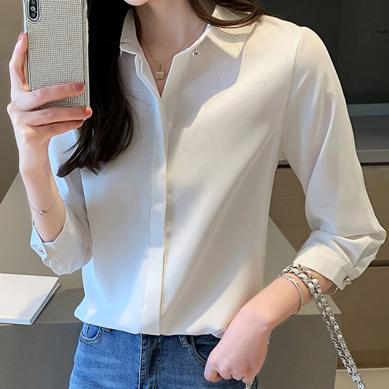 

2021 Autumn Fashion Solid Chiffon Blouse Women Casual Plus Size Button Cardigan Shirt for Women Ladies Tops Blusas Mujer 10551